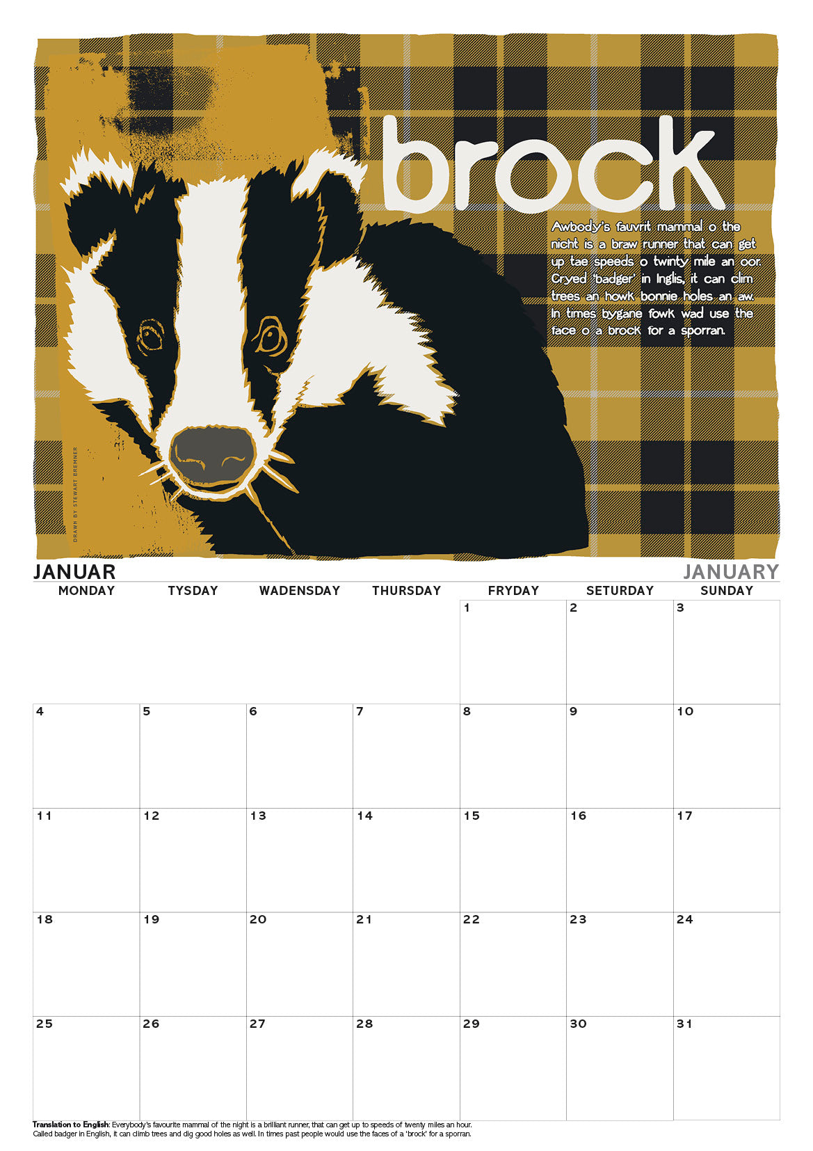 Scots beasties oan tartan – A3 calendar 2027