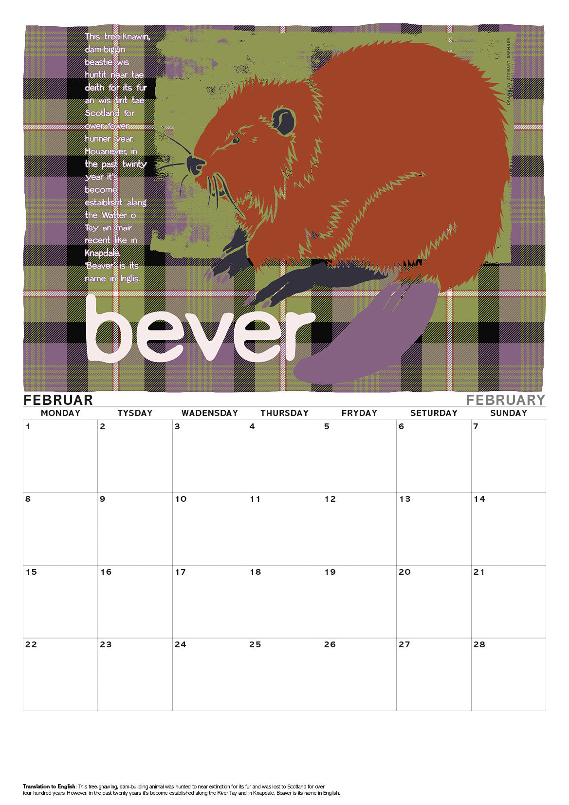 Scots beasties oan tartan – A3 calendar 2027