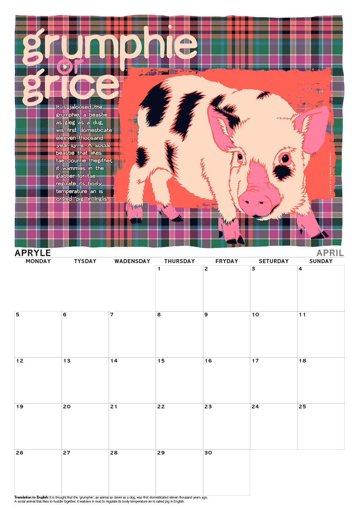 Scots beasties oan tartan – A3 calendar 2027