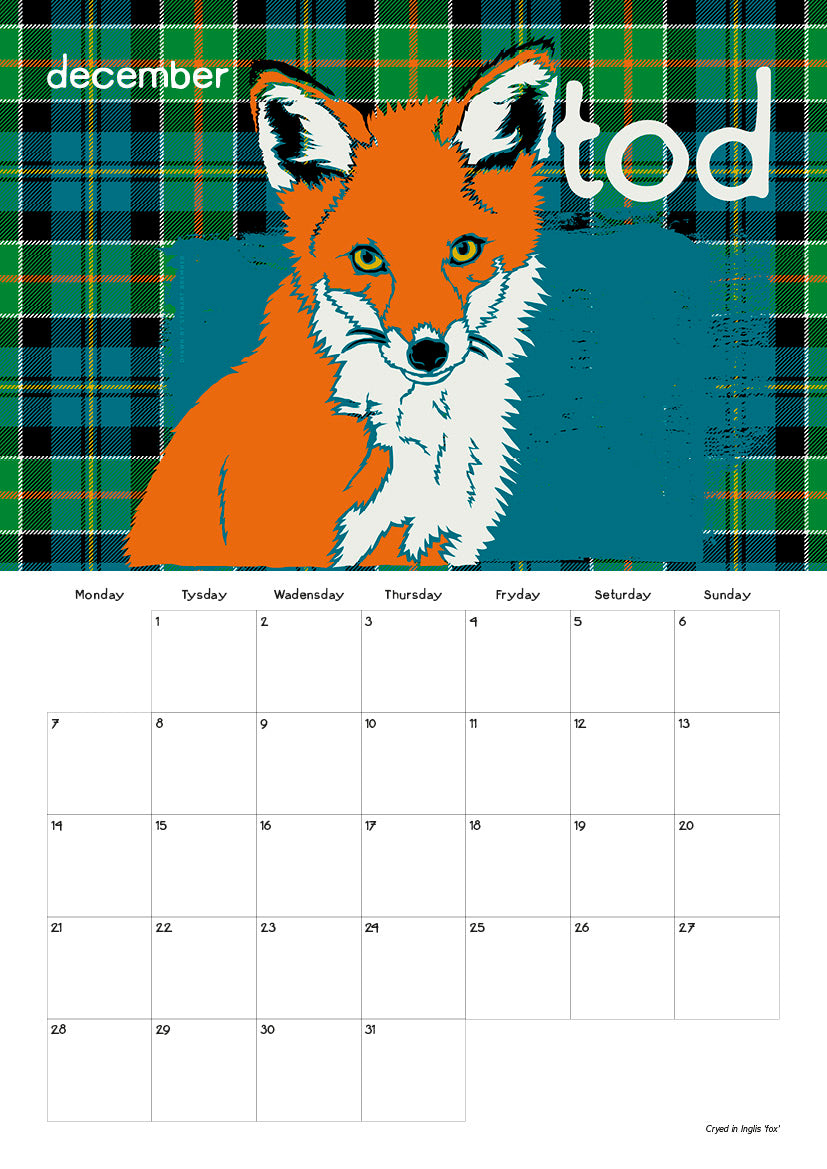Scots Beastes oan tartan – 2026 A4 calendar