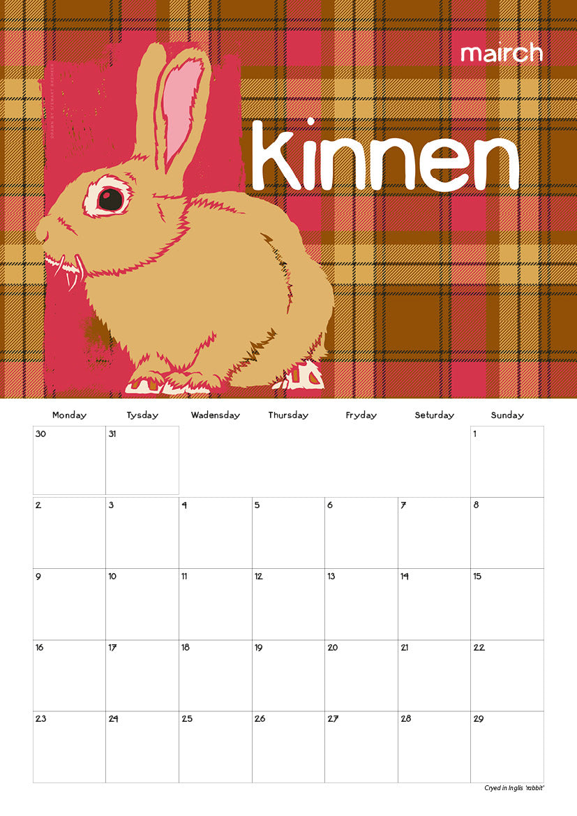 Scots Beastes oan tartan – 2026 A4 calendar
