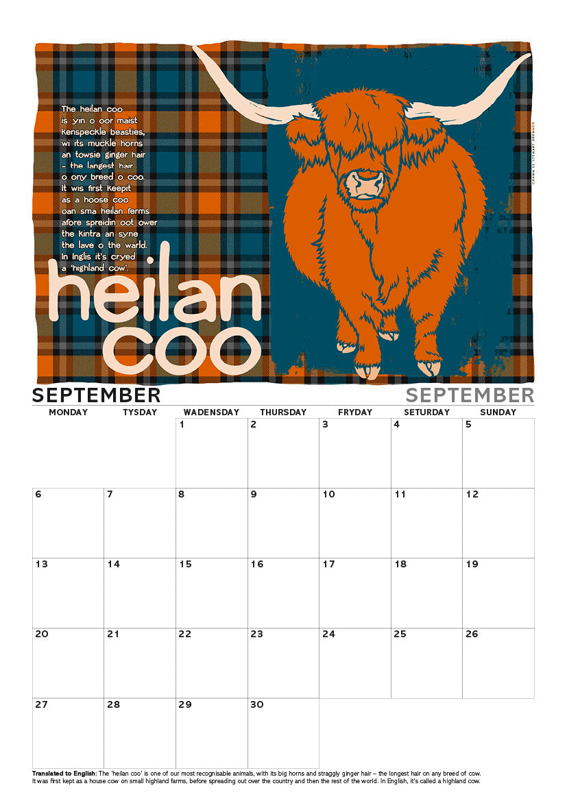 Scots beasties oan tartan – A4 calendar 2027