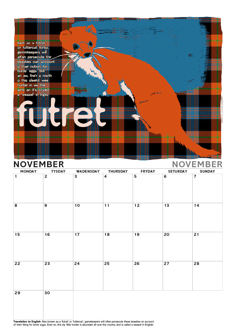 Scots beasties oan tartan – A4 calendar 2027