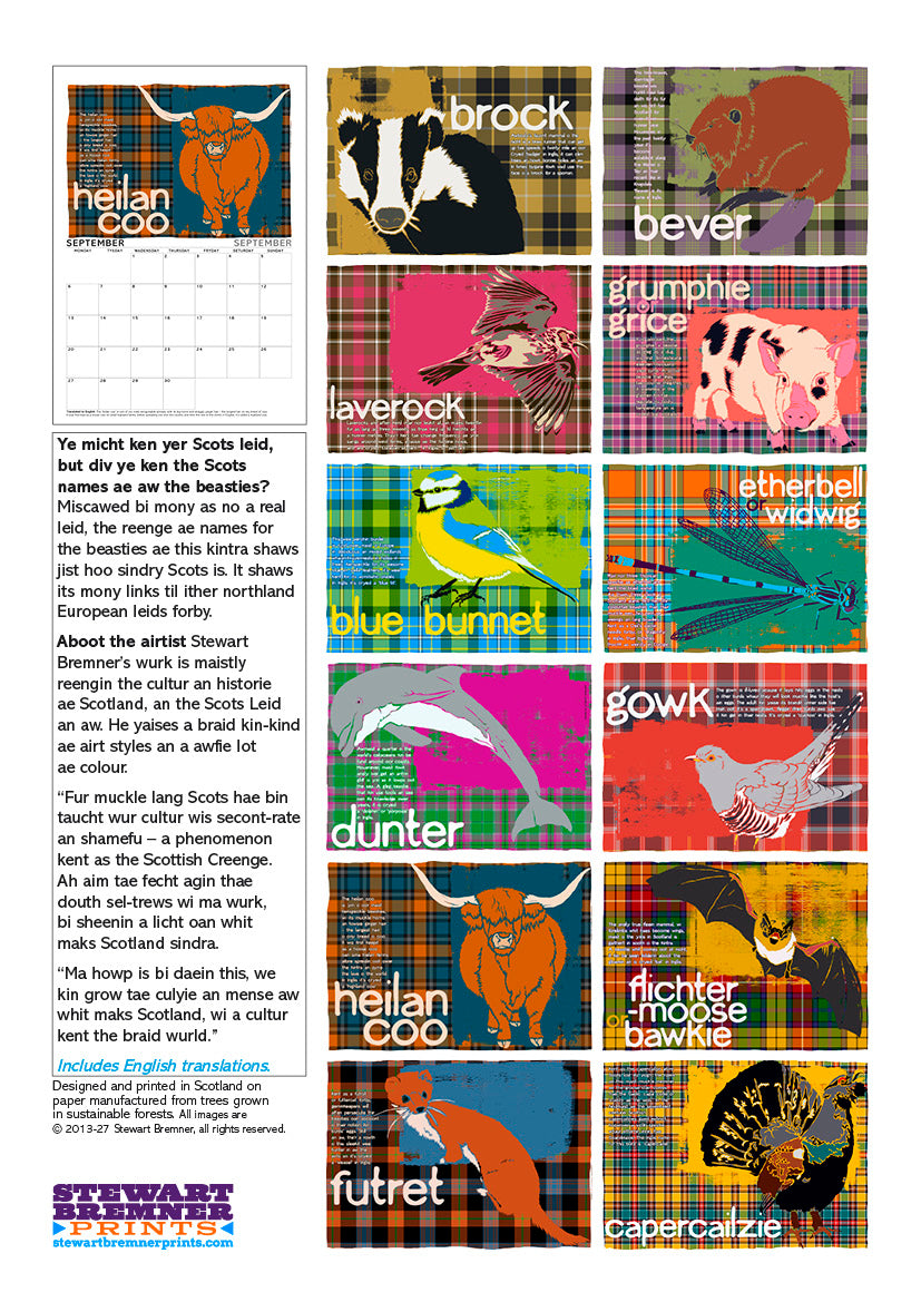 Scots beasties oan tartan – A4 calendar 2027