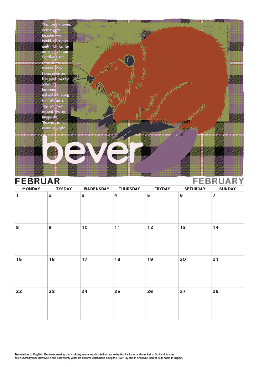 Scots beasties oan tartan – A4 calendar 2027