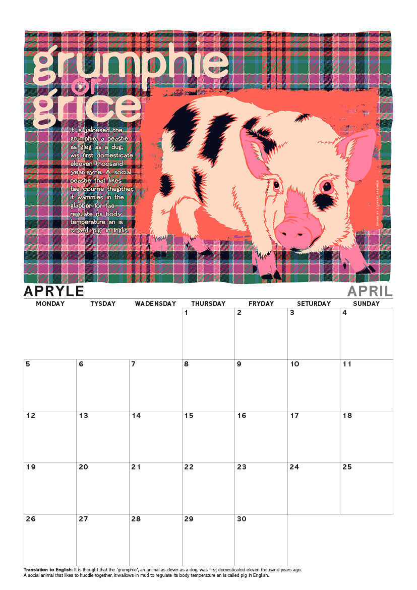 Scots beasties oan tartan – A4 calendar 2027