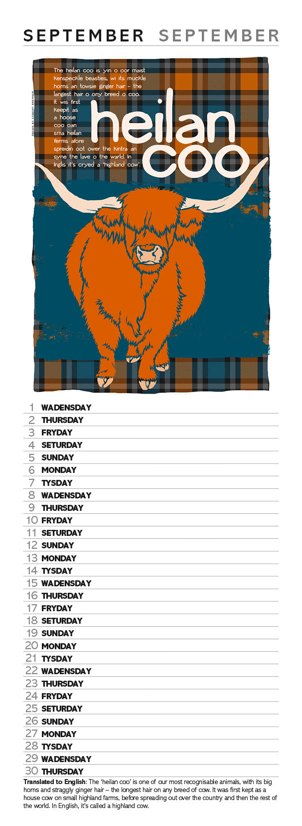 Scots beasties oan tartan – slimline calendar 2027