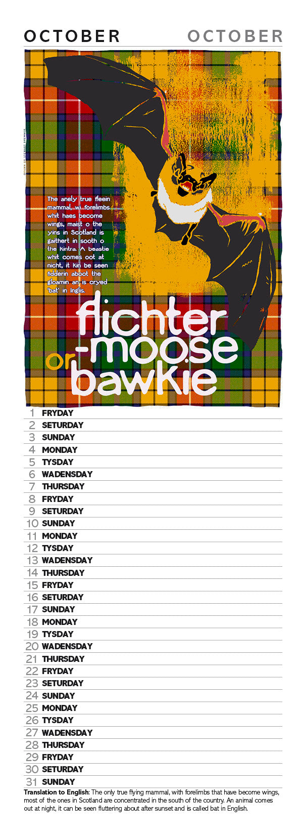 Scots beasties oan tartan – slimline calendar 2027