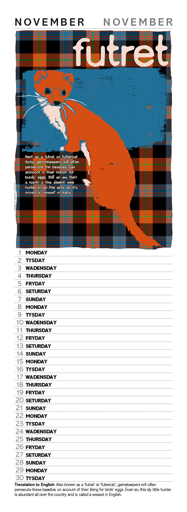 Scots beasties oan tartan – slimline calendar 2027