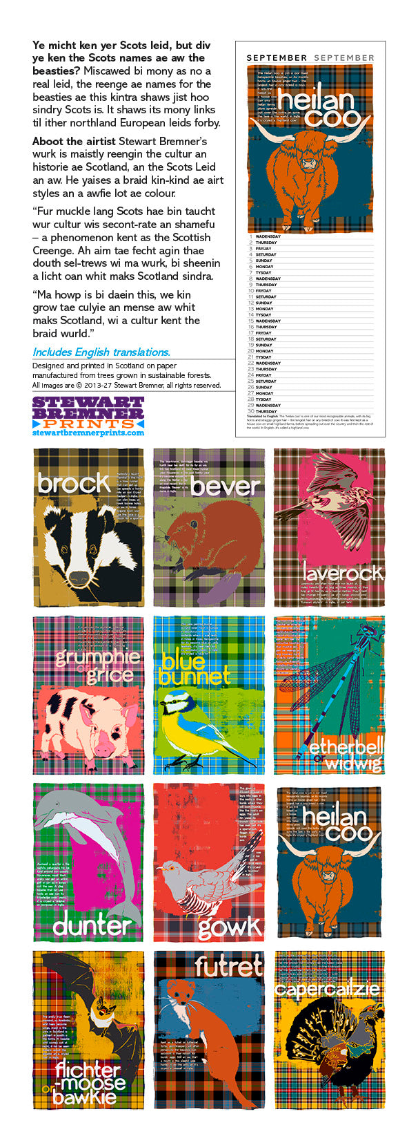 Scots beasties oan tartan – slimline calendar 2027