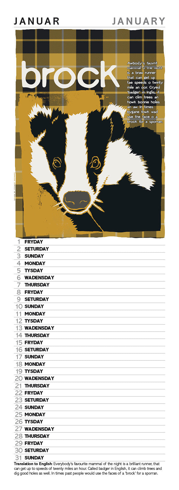 Scots beasties oan tartan – slimline calendar 2027