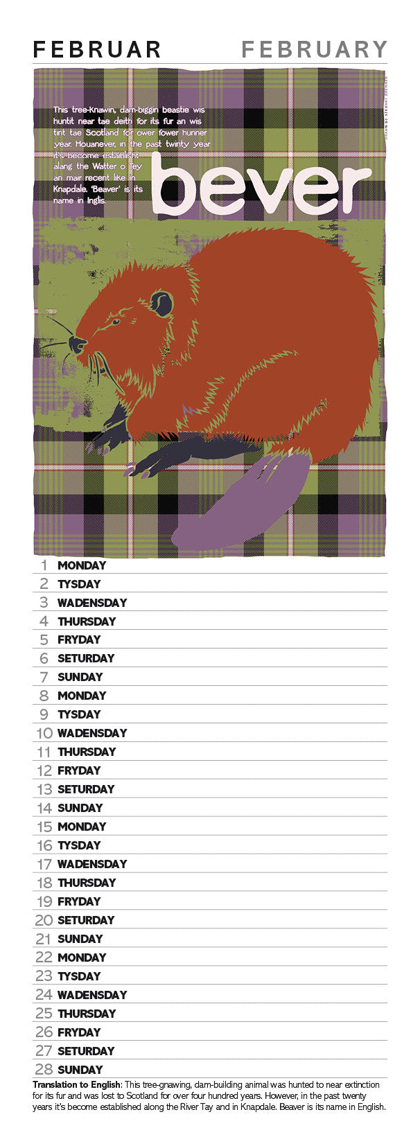 Scots beasties oan tartan – slimline calendar 2027