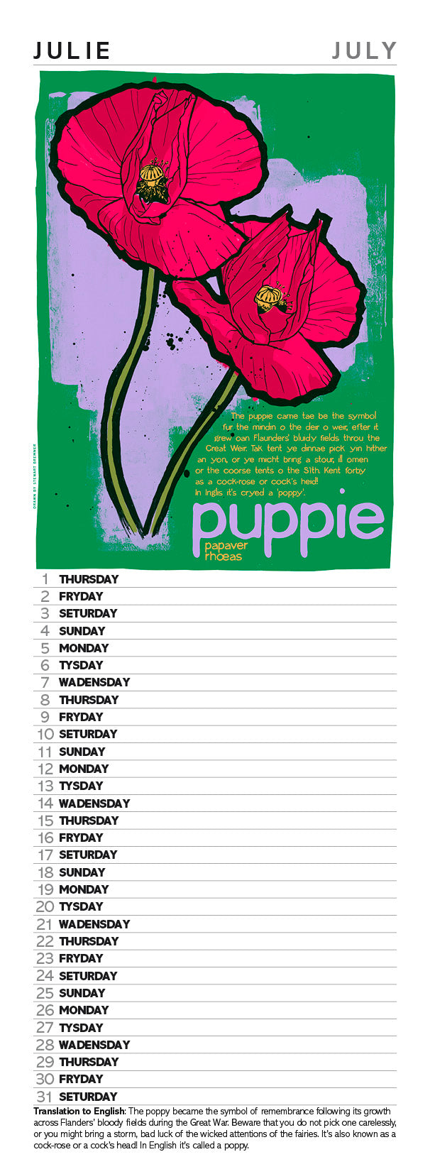 Scots flooers – slimline calendar 2027