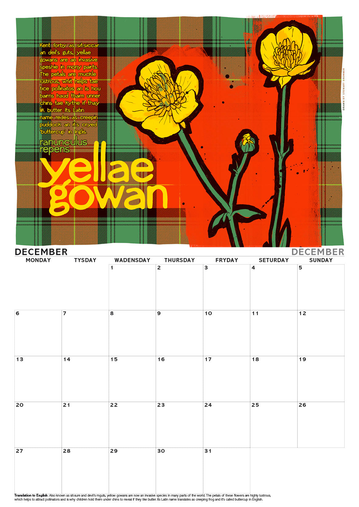 Scots flooers oan tartan – A3 calendar 2027