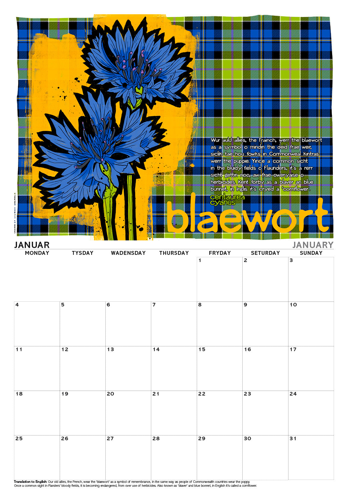 Scots flooers oan tartan – A3 calendar 2027