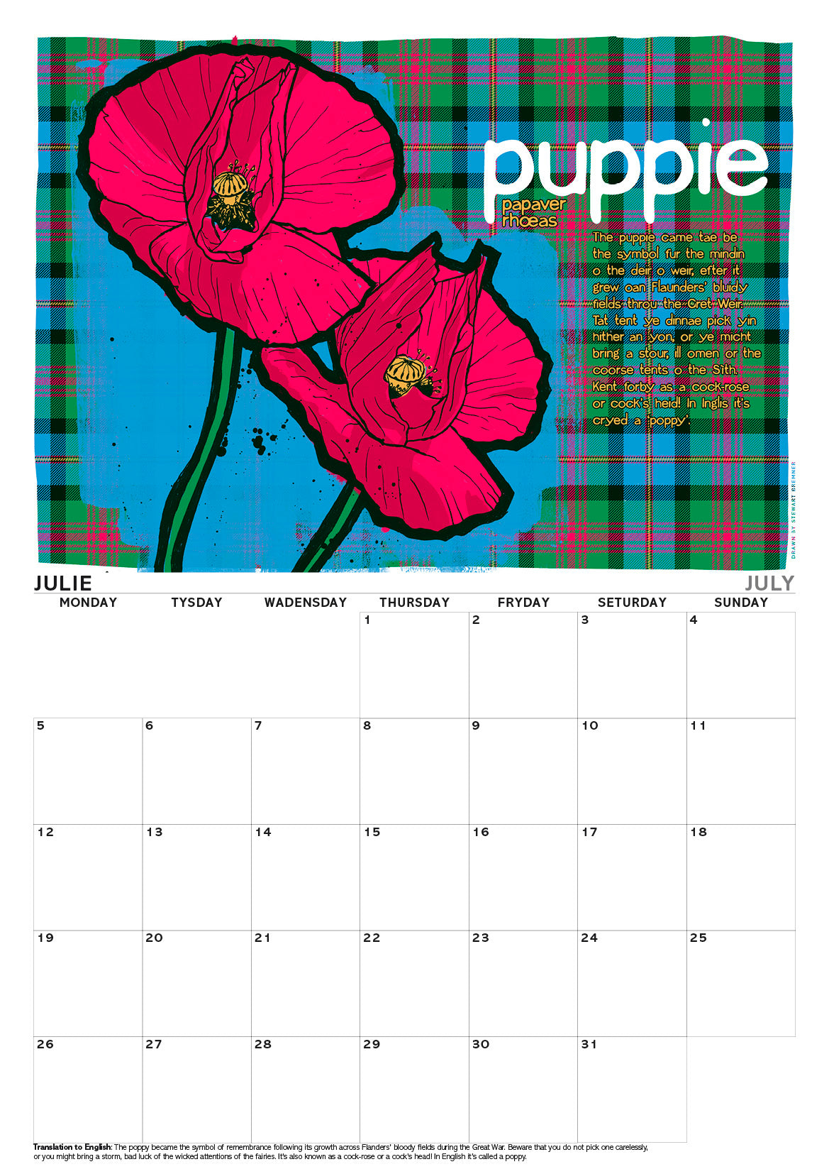Scots flooers oan tartan – A3 calendar 2027