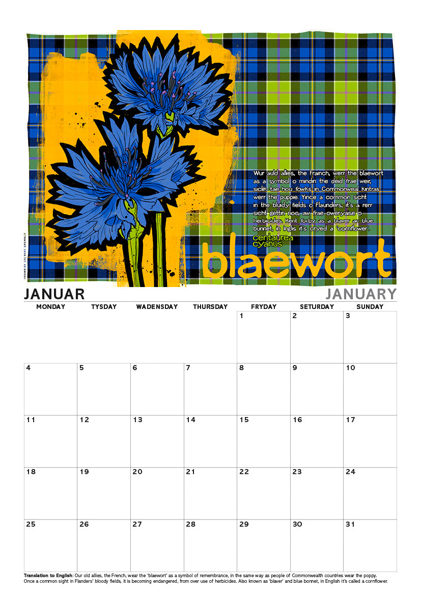 Scots flooers oan tartan – A4 calendar 2027