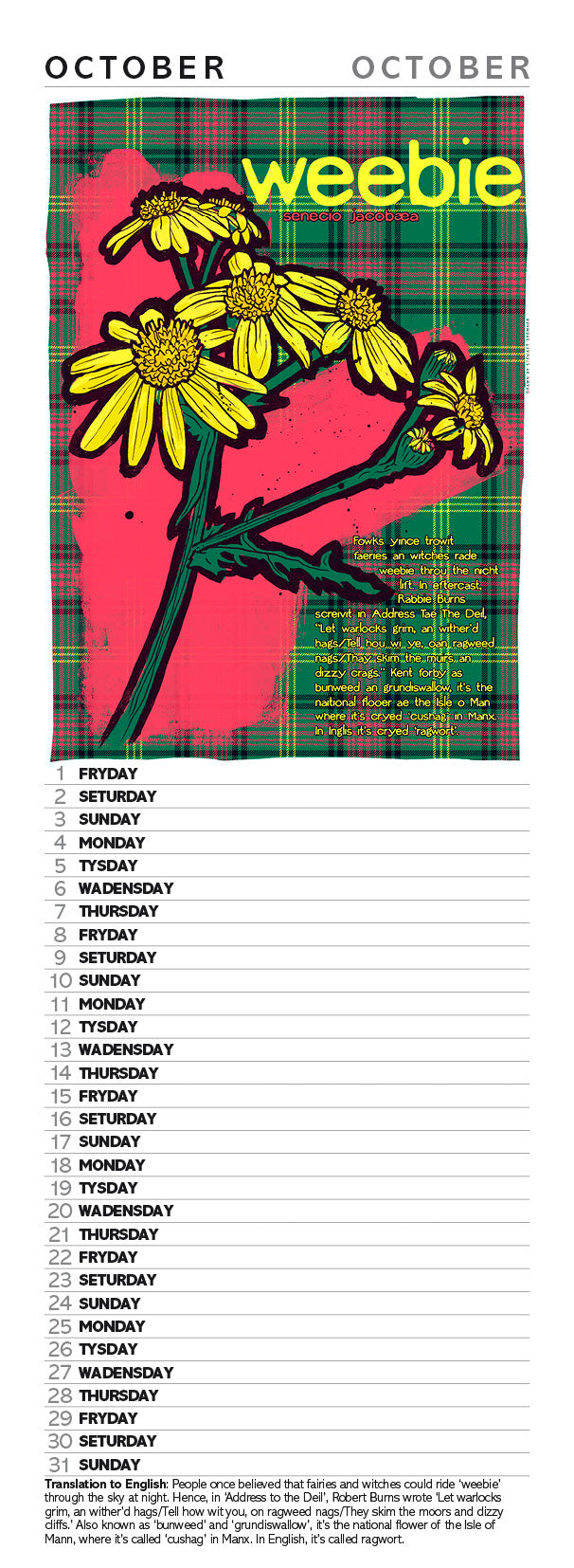 Scots flooers oan tartan – slimline calendar 2027