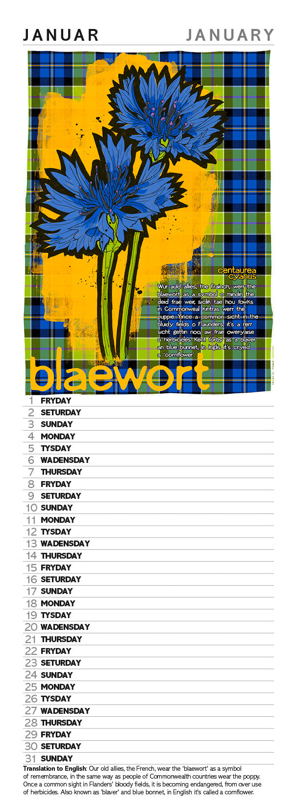 Scots flooers oan tartan – slimline calendar 2027