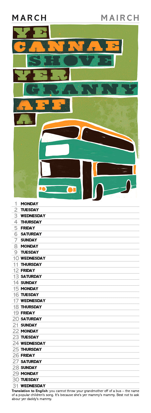Scots sayings – slimline calendar 2027