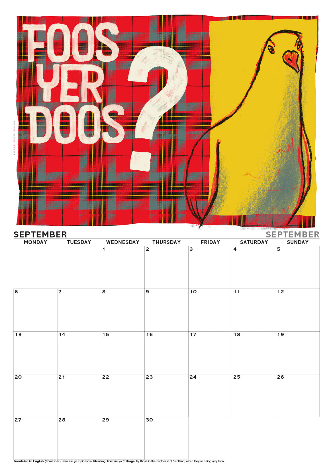 Scots sayings on tartan – A3 calendar 2027
