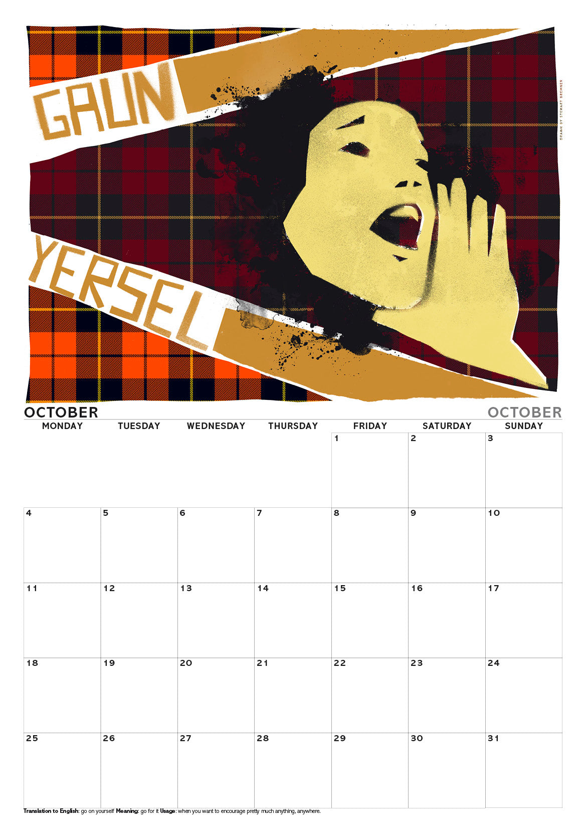 Scots sayings on tartan – A3 calendar 2027