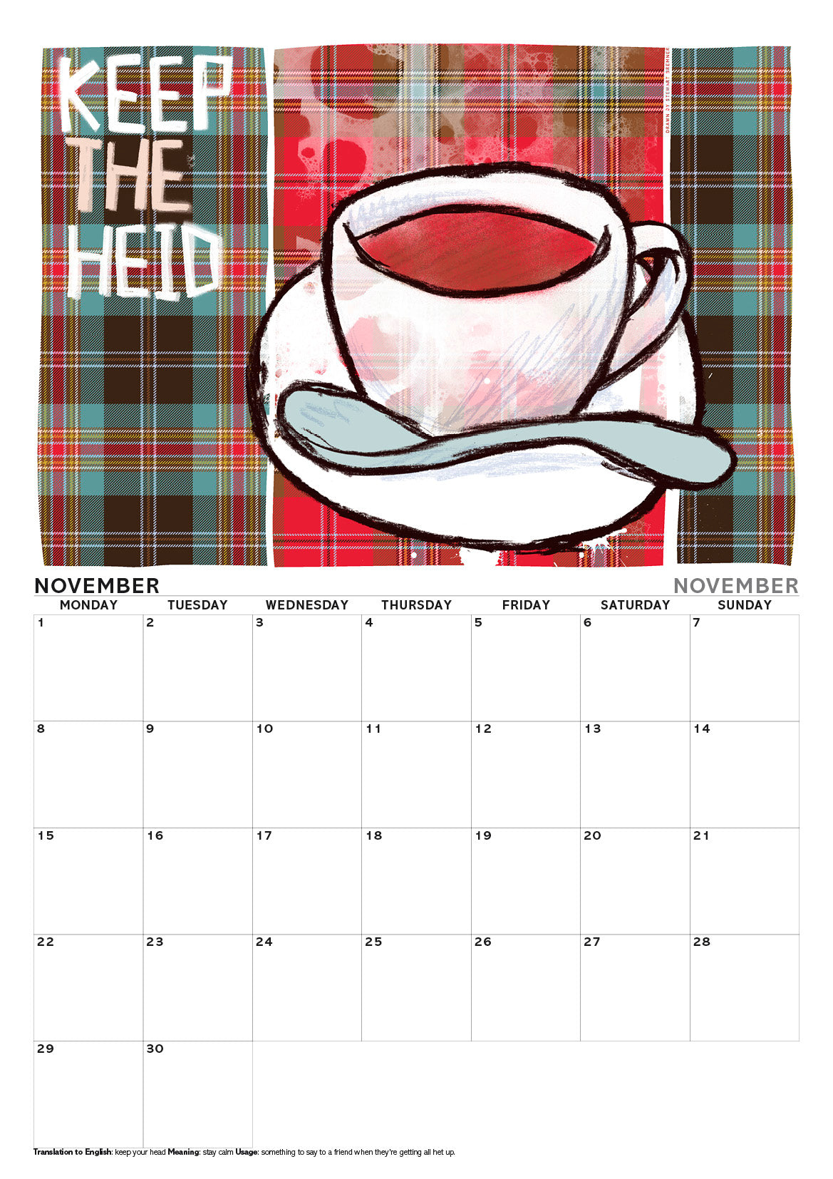 Scots sayings on tartan – A3 calendar 2027