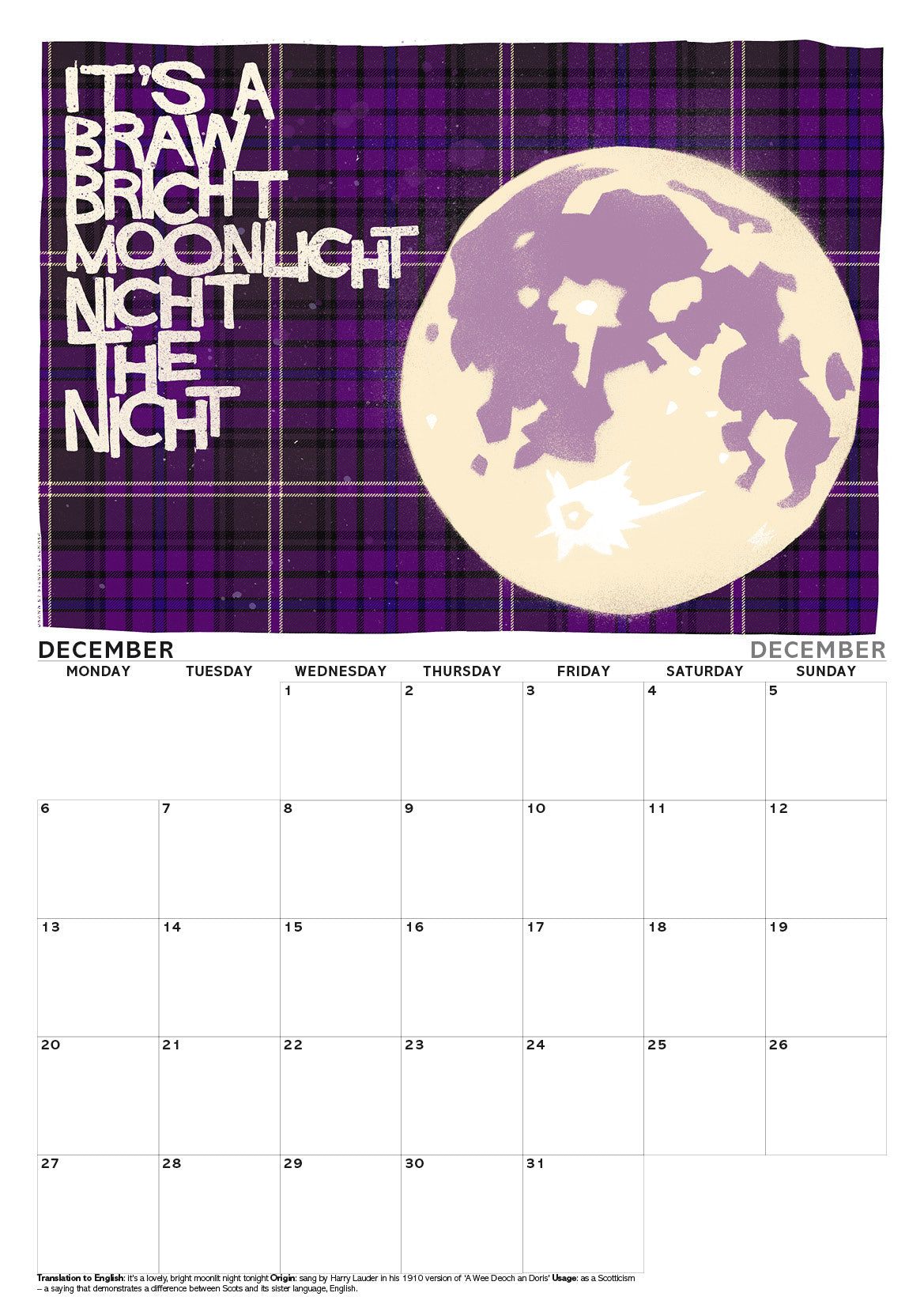 Scots sayings on tartan – A3 calendar 2027
