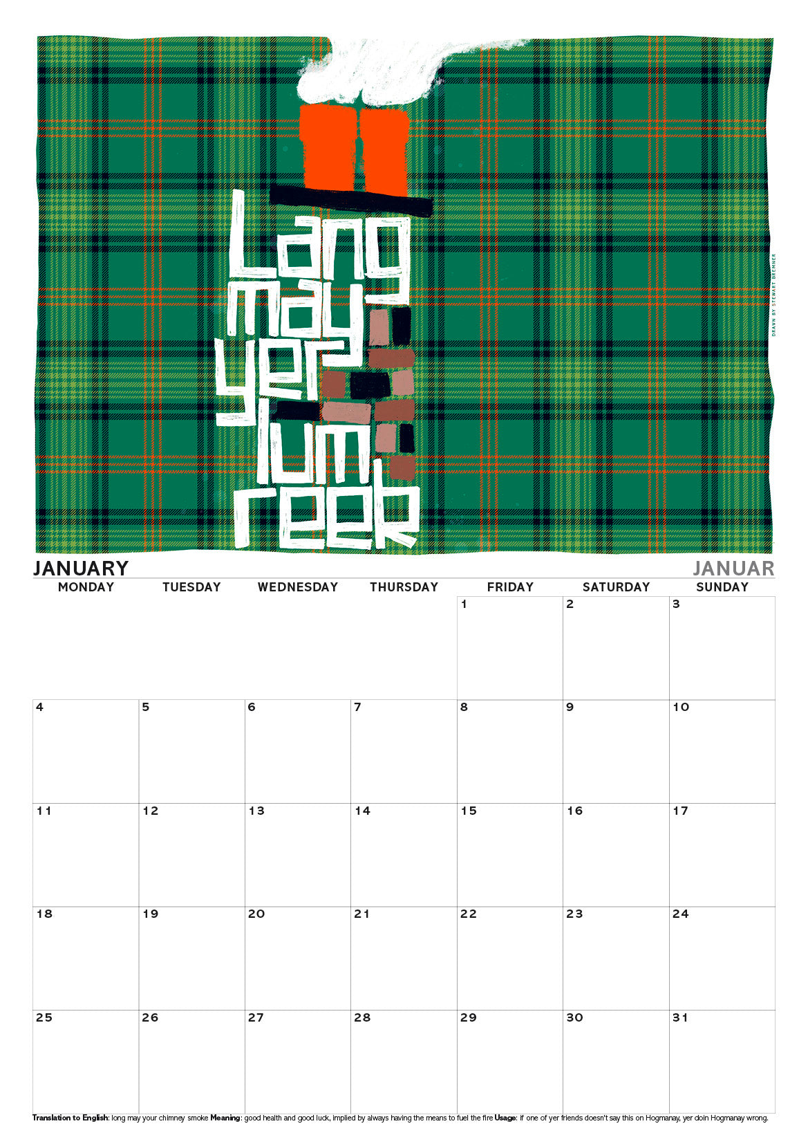 Scots sayings on tartan – A3 calendar 2027