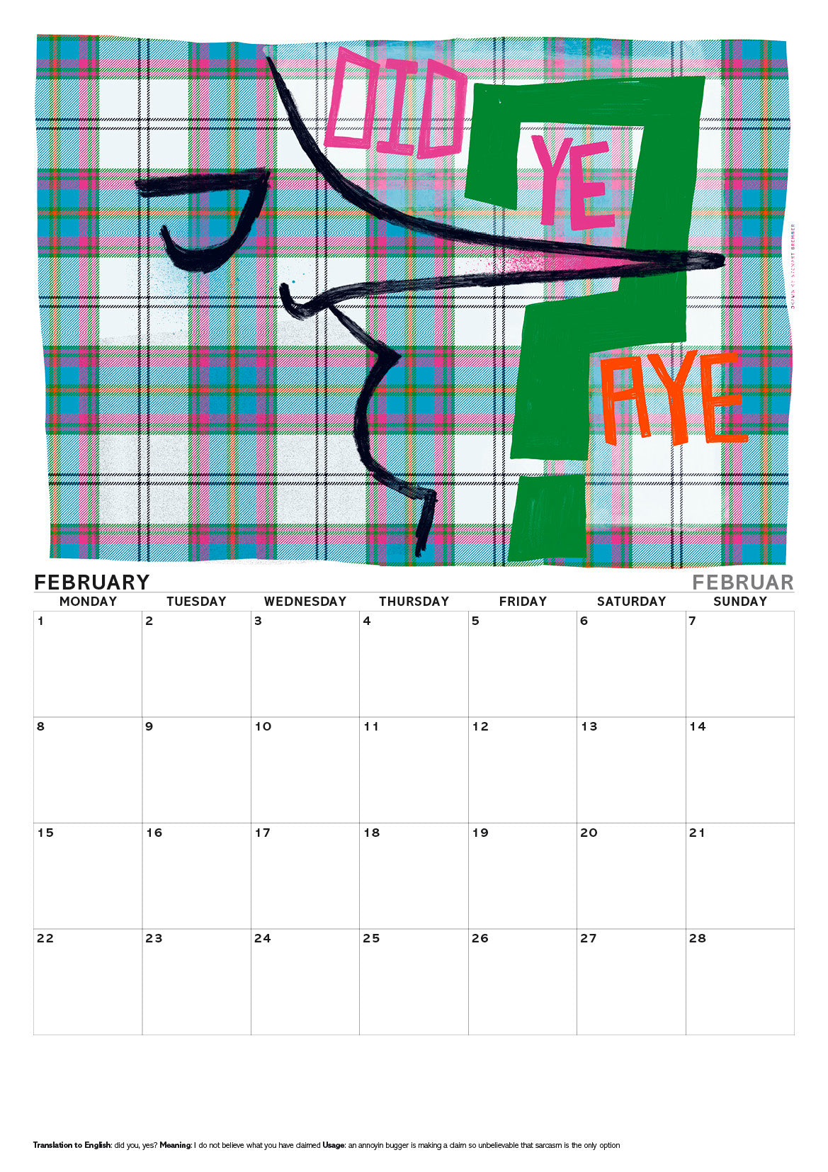Scots sayings on tartan – A3 calendar 2027