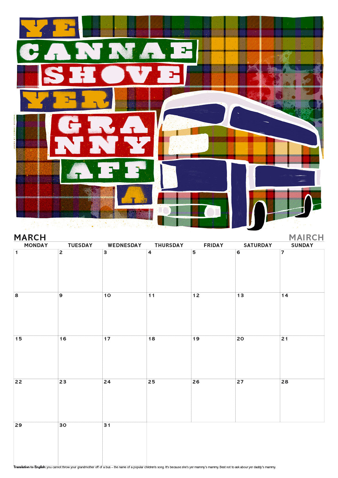Scots sayings on tartan – A3 calendar 2027