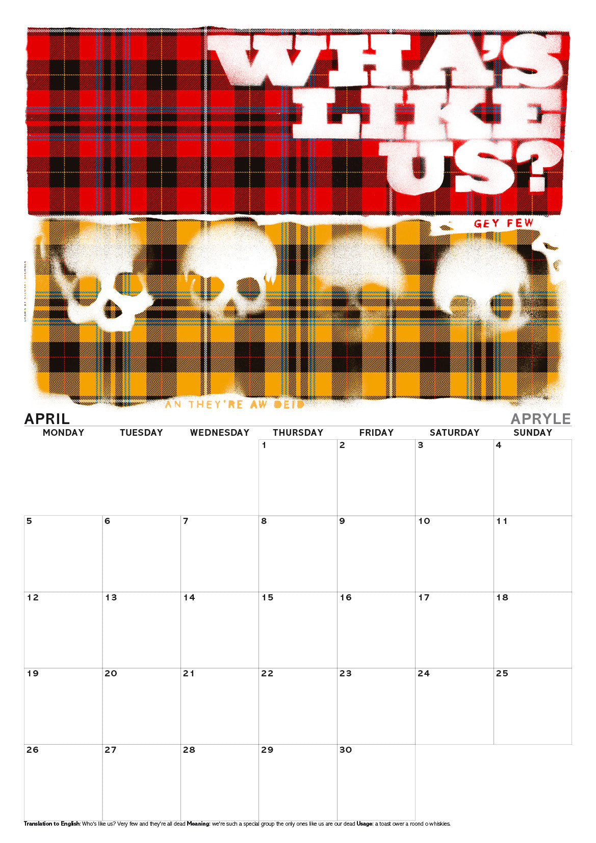 Scots sayings on tartan – A3 calendar 2027