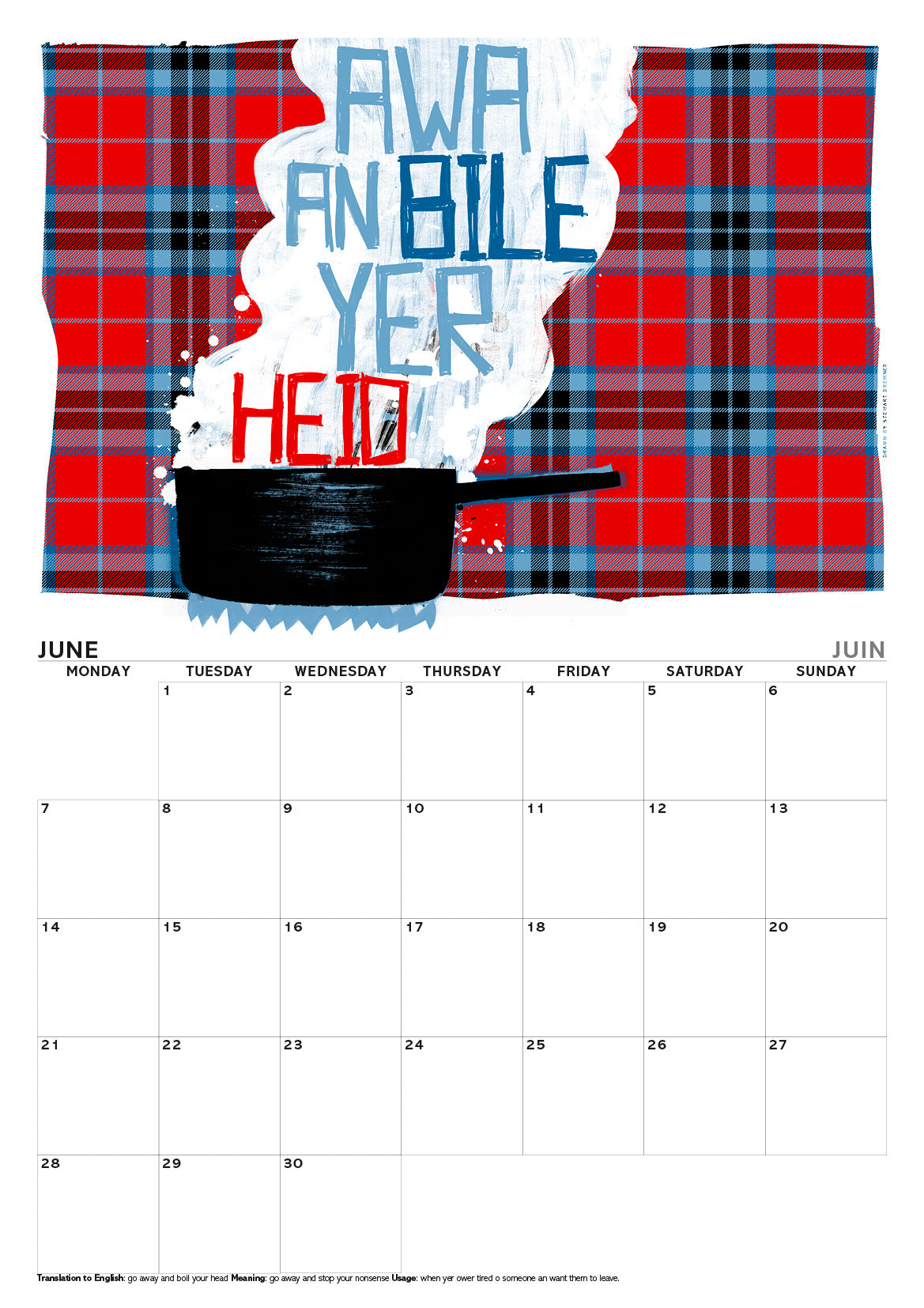 Scots sayings on tartan – A3 calendar 2027