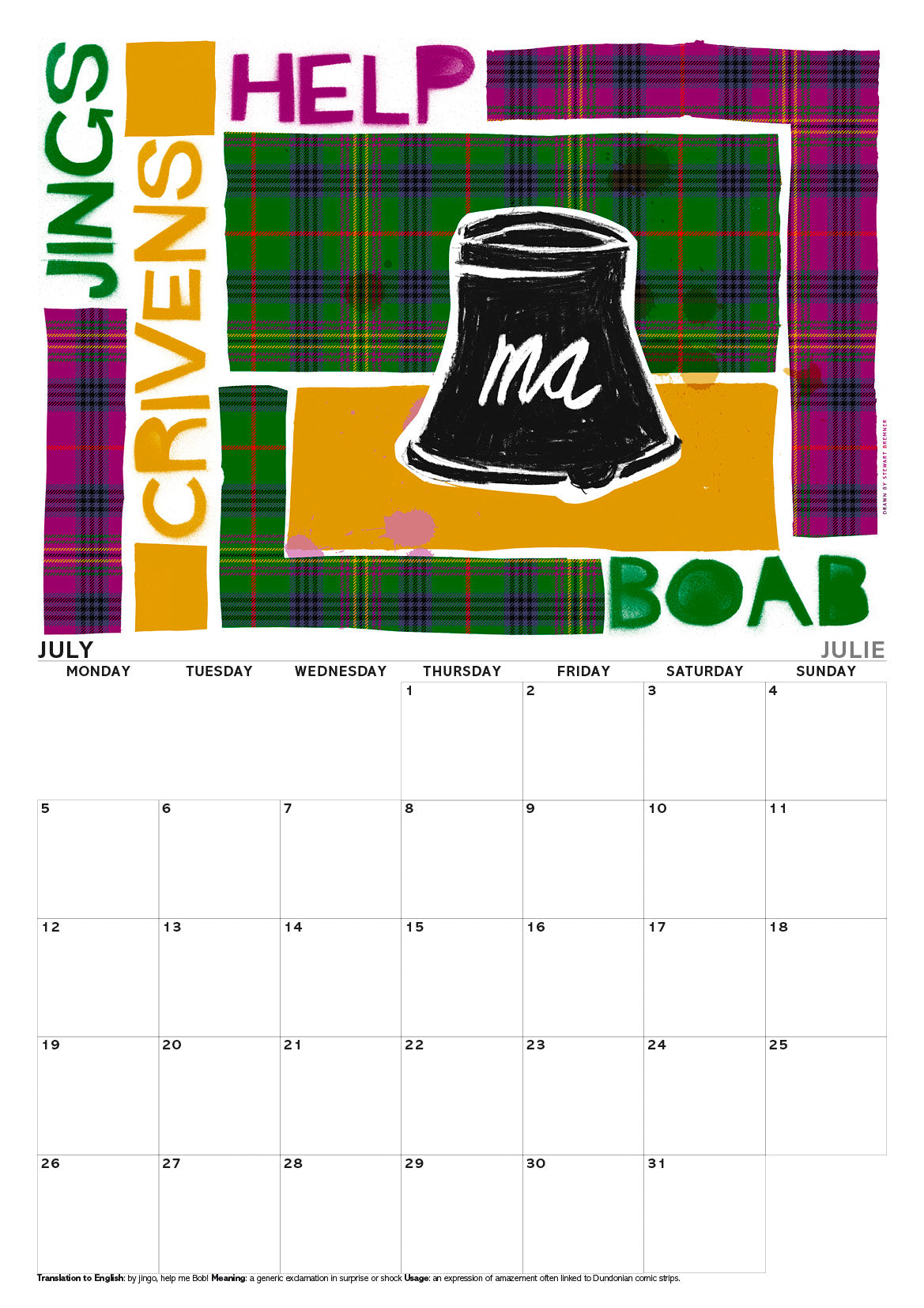 Scots sayings on tartan – A3 calendar 2027