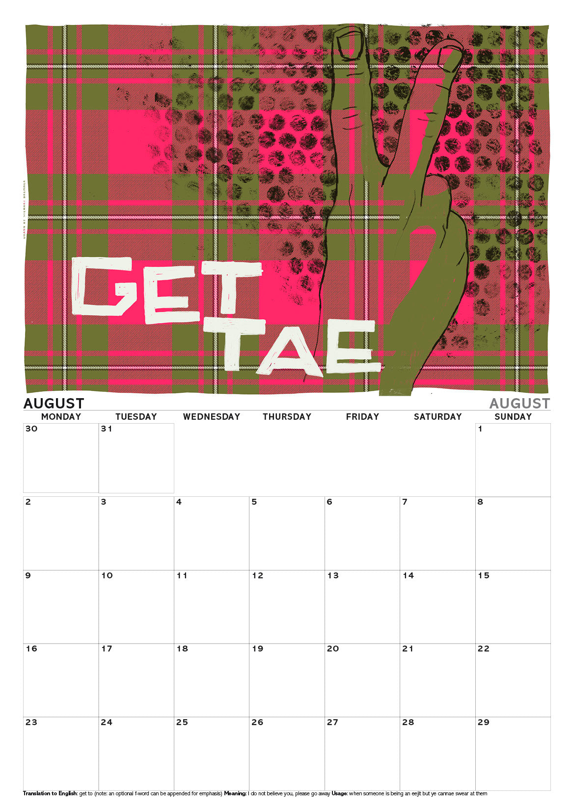 Scots sayings on tartan – A3 calendar 2027