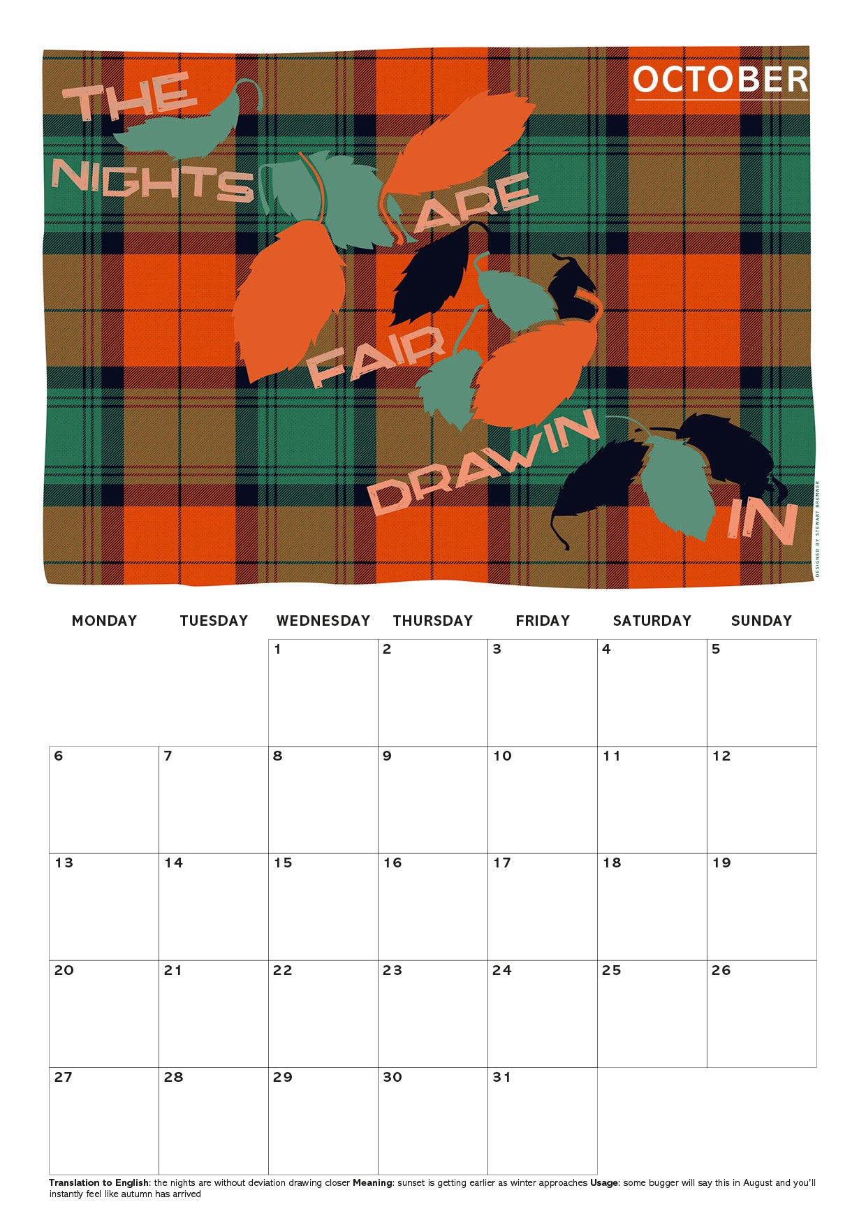 Scots Sayings on tartan – 2025 A4 calendar