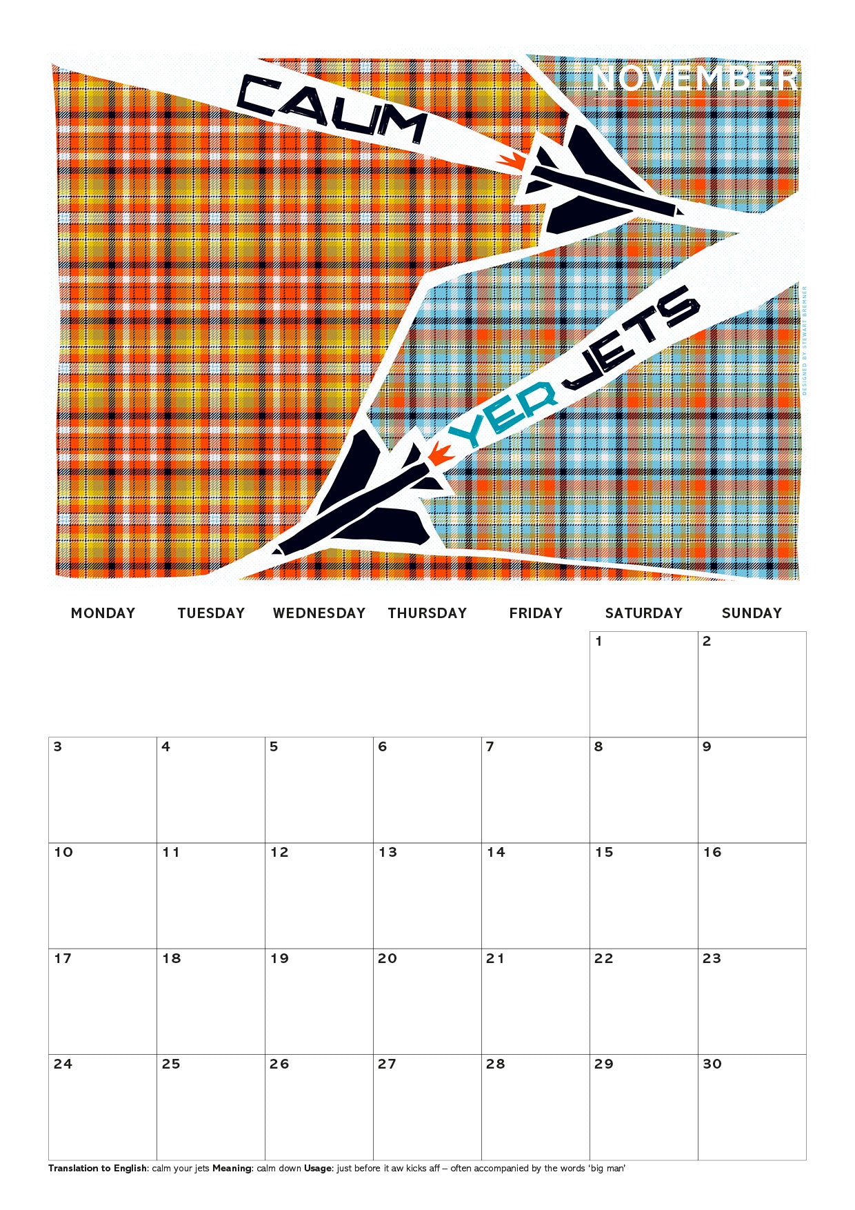 Scots Sayings on tartan – 2025 A4 calendar