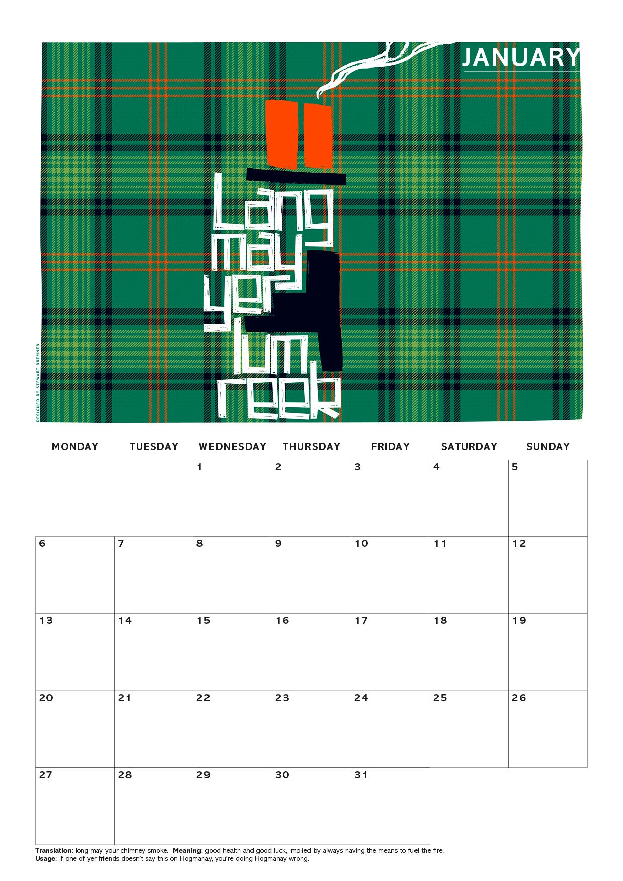 Scots Sayings on tartan – 2025 A4 calendar