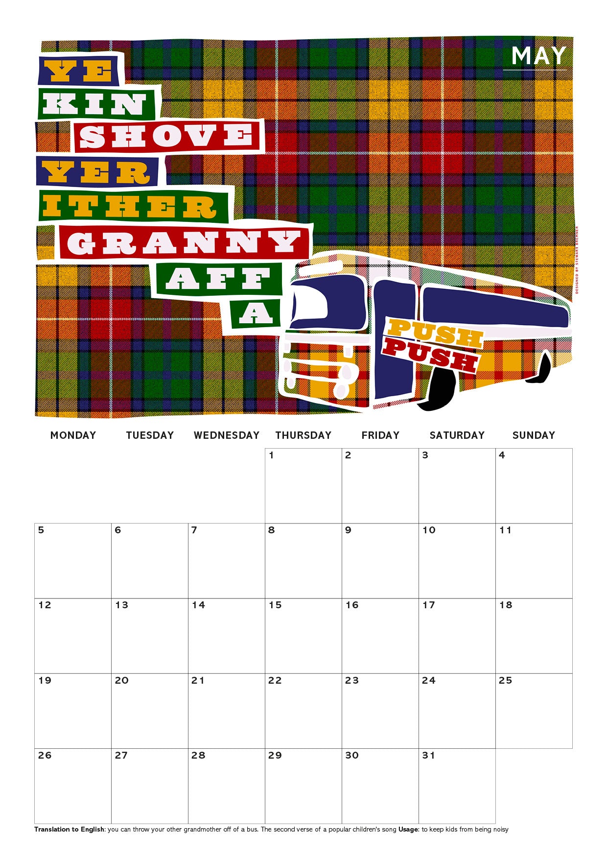 Scots Sayings on tartan – 2025 A4 calendar