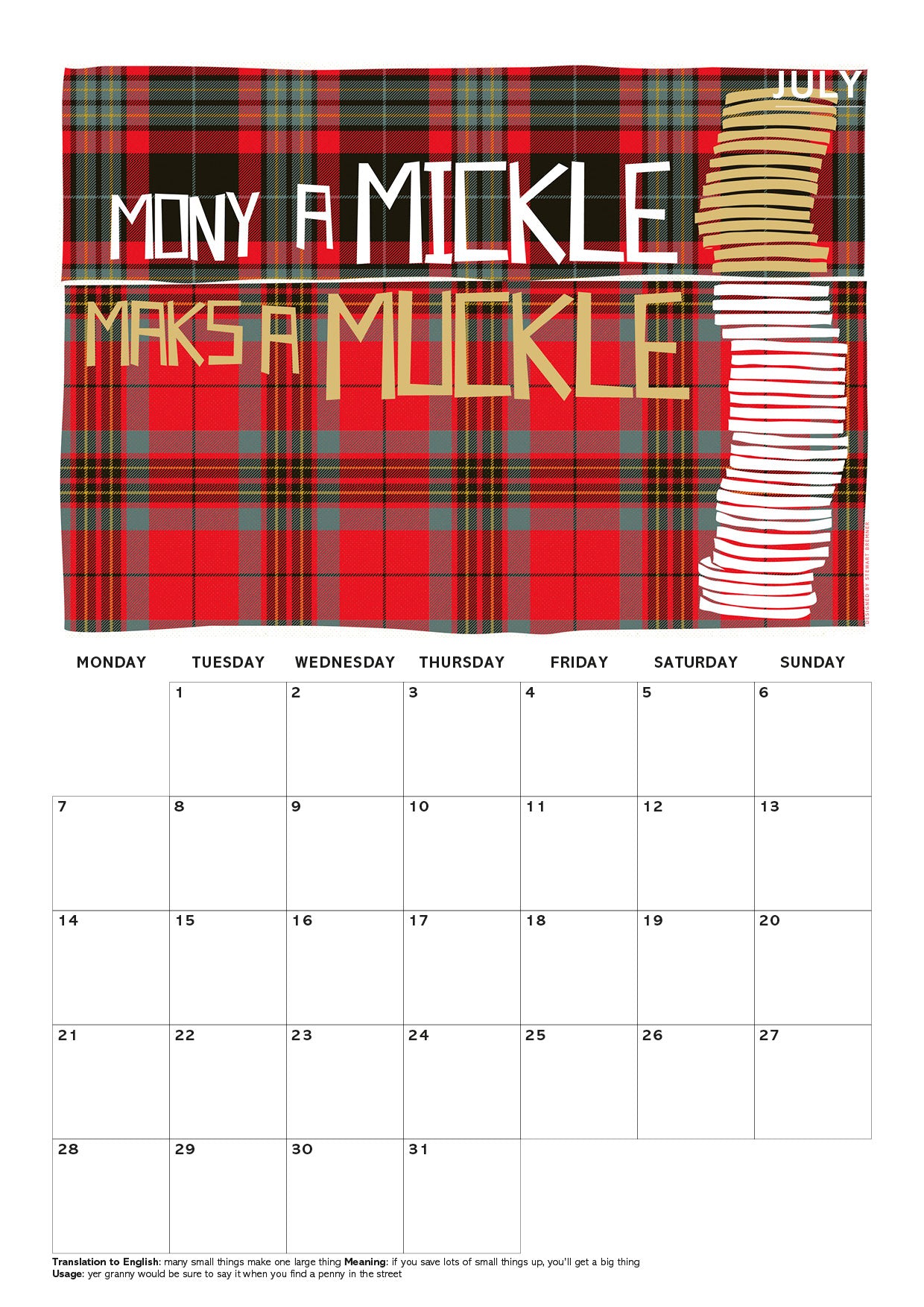 Scots Sayings on tartan – 2025 A4 calendar