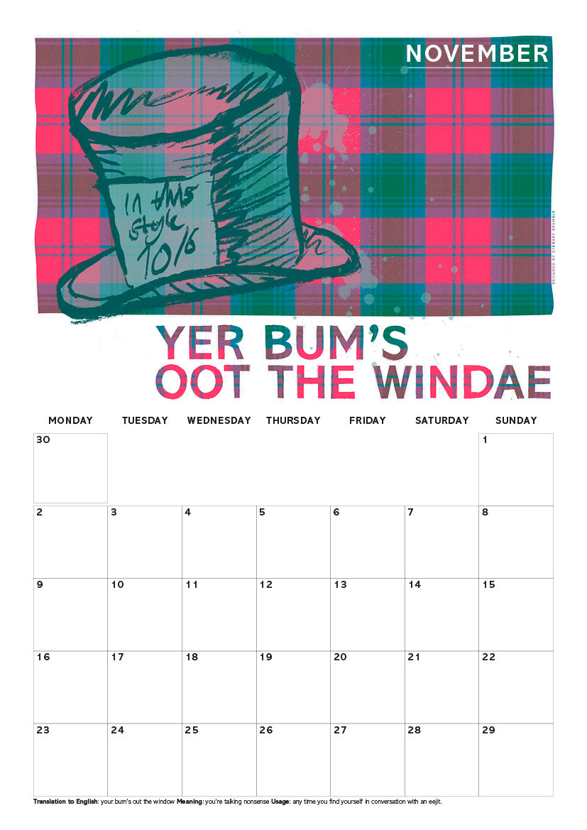 Scots Sayings on tartan – 2026 A4 calendar