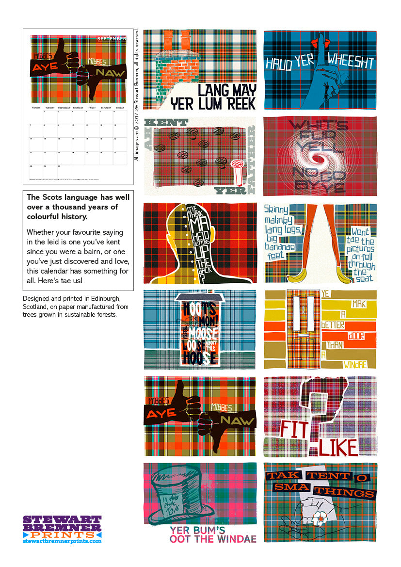 Scots Sayings on tartan – 2026 A4 calendar