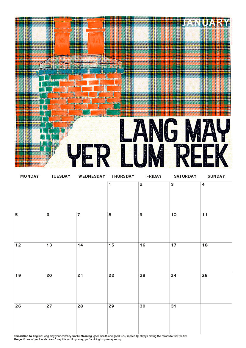Scots Sayings on tartan – 2026 A4 calendar