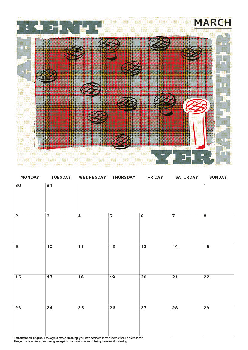 Scots Sayings on tartan – 2026 A4 calendar