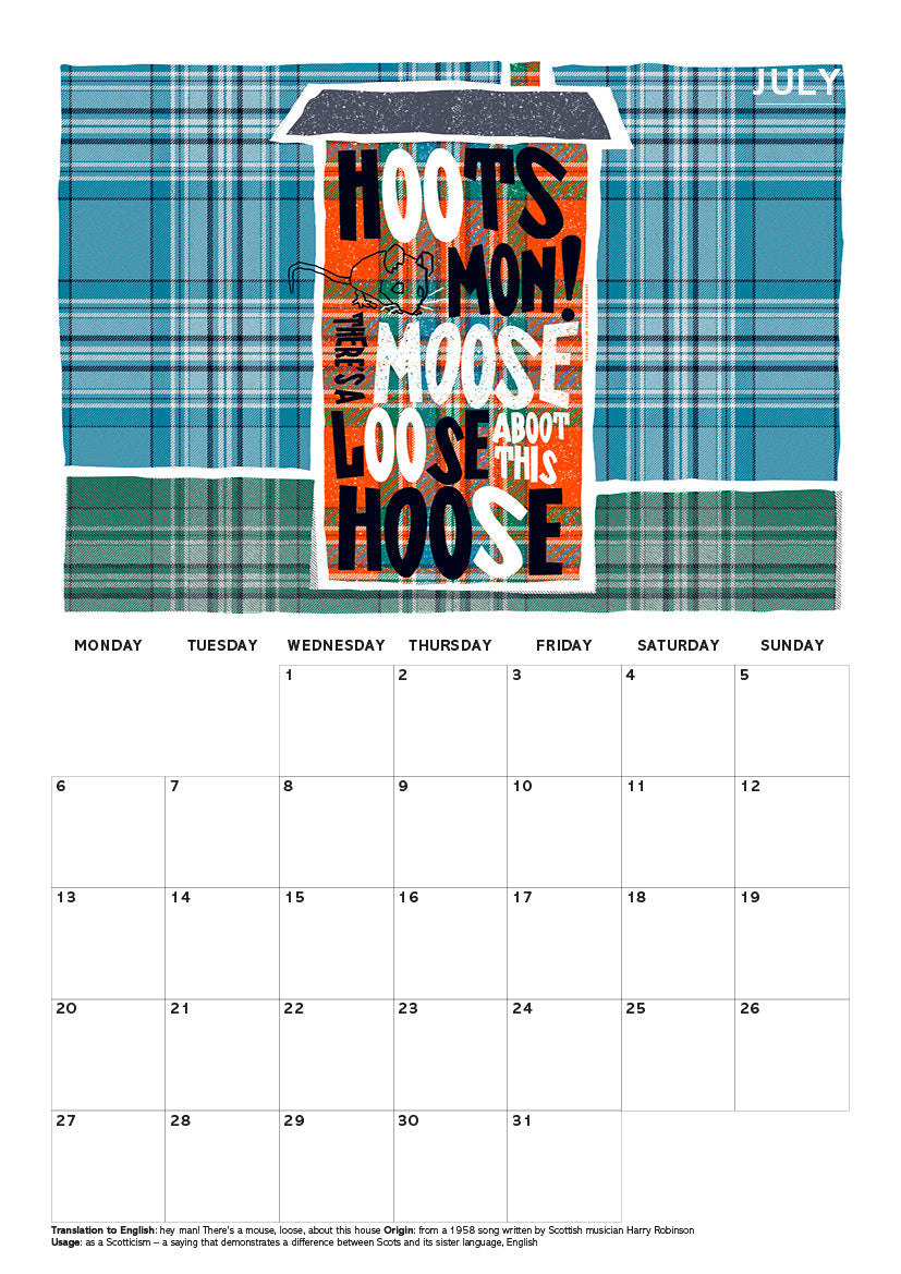 Scots Sayings on tartan – 2026 A4 calendar