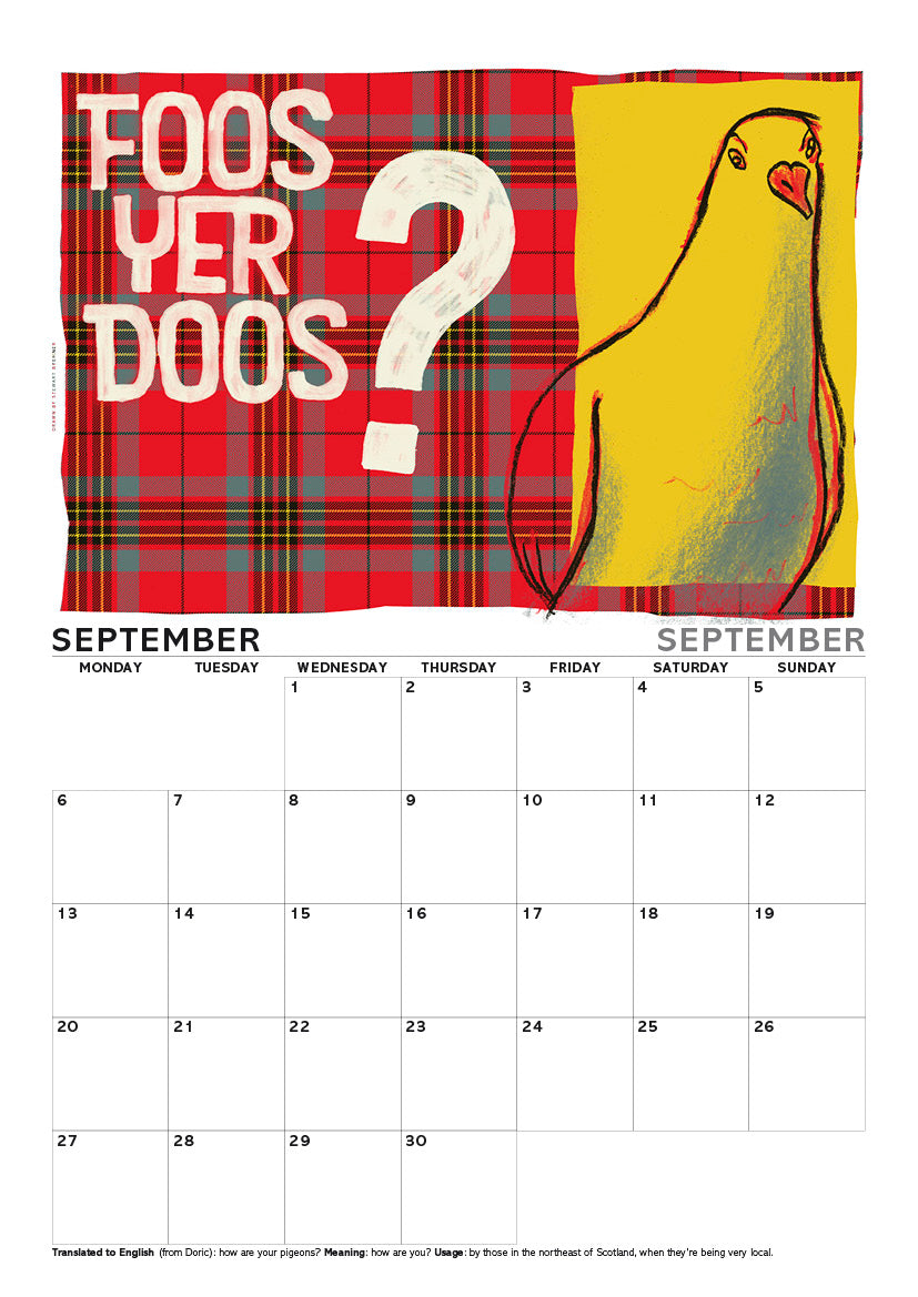 Scots sayings on tartan – A4 calendar 2027