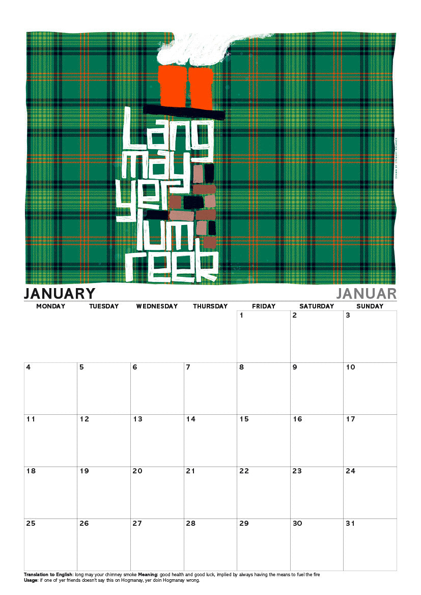 Scots sayings on tartan – A4 calendar 2027