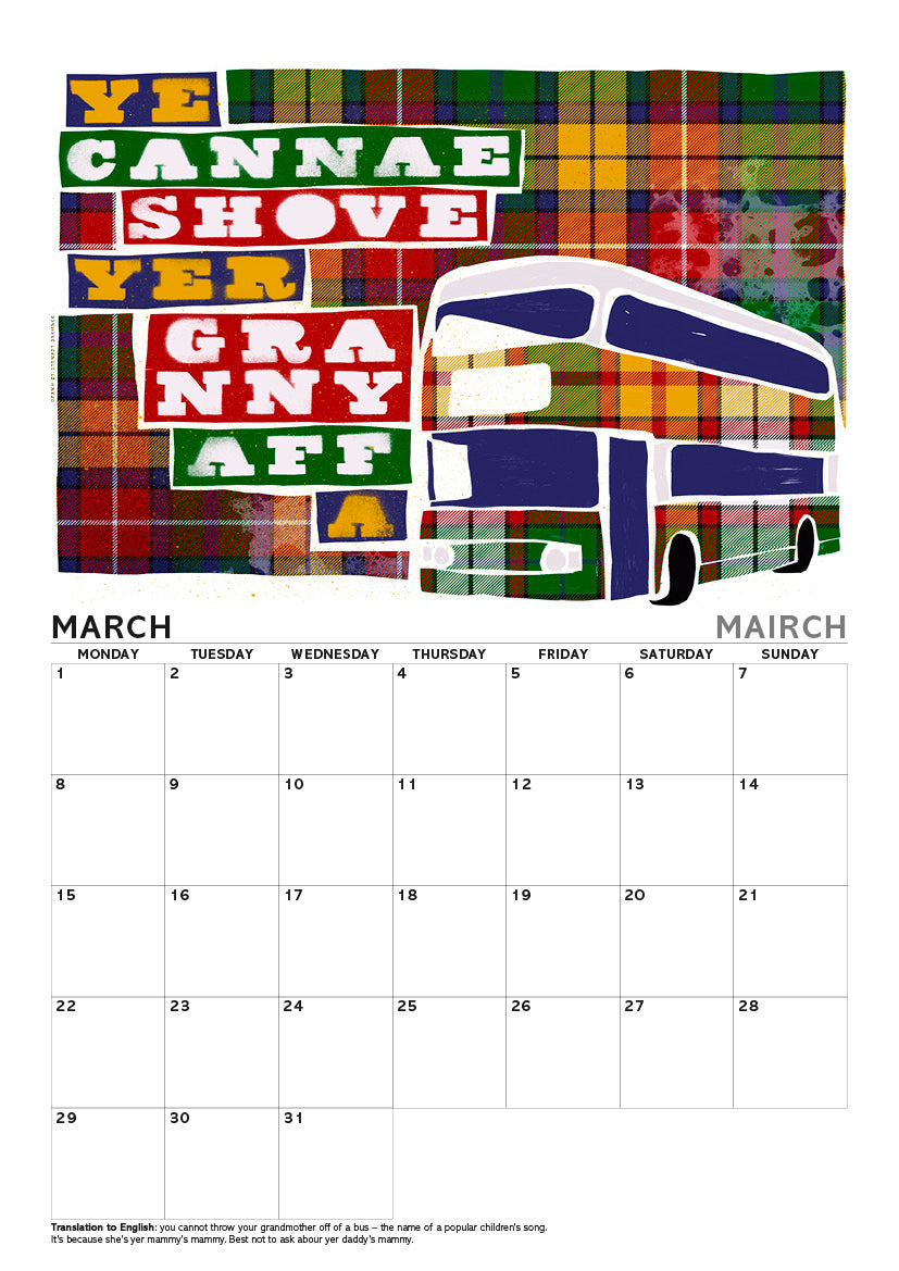 Scots sayings on tartan – A4 calendar 2027