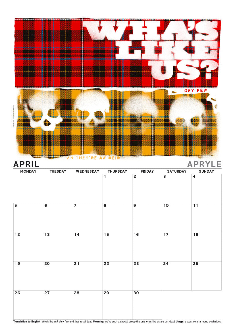 Scots sayings on tartan – A4 calendar 2027