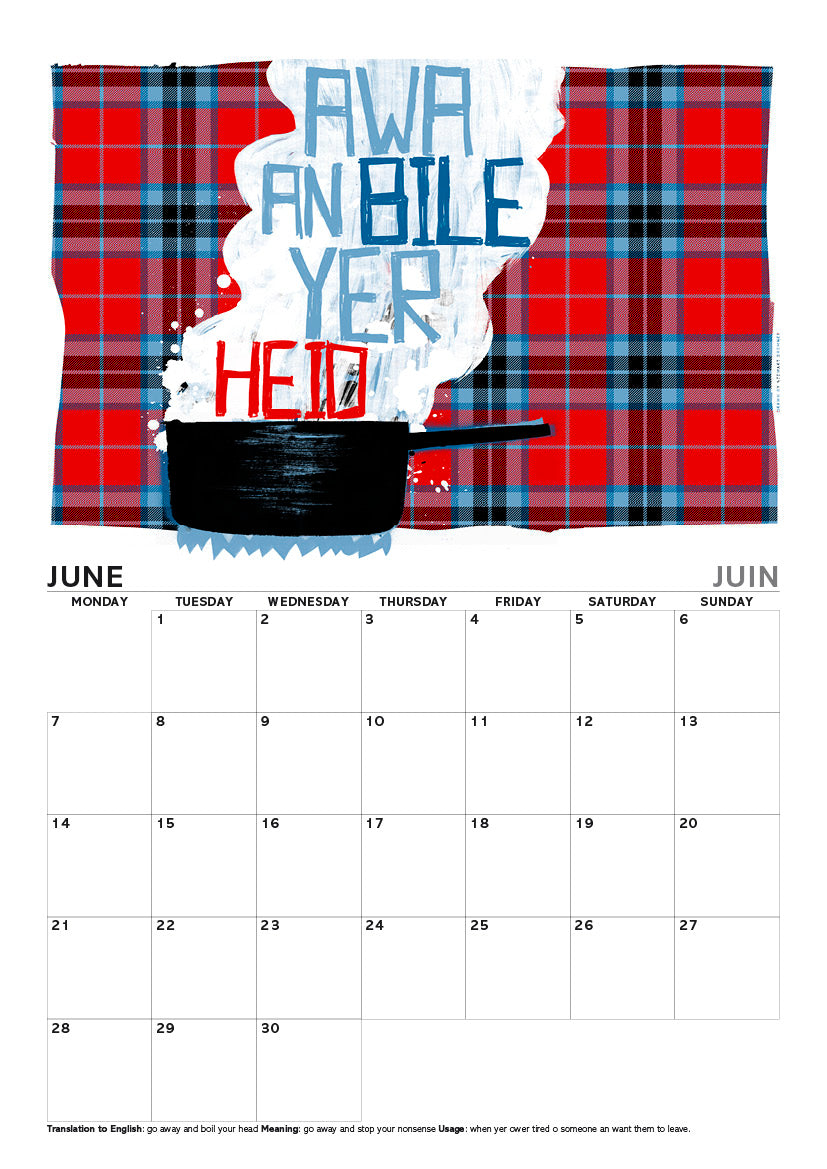 Scots sayings on tartan – A4 calendar 2027